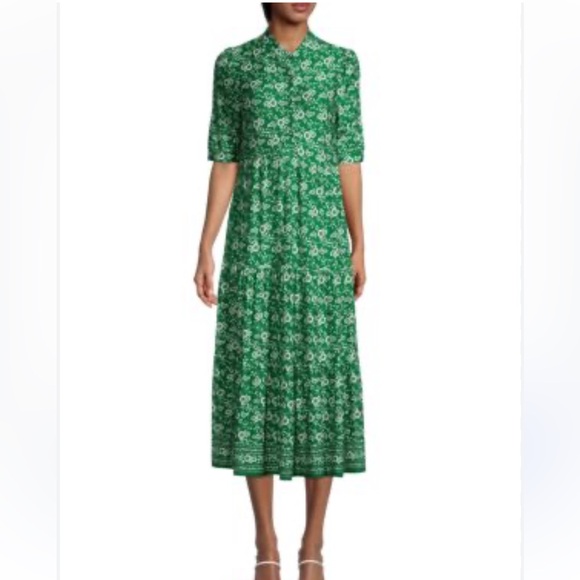 Max Studio Green Floral Tiered Dress Elbow Sleeves XL - Picture 1 of 8